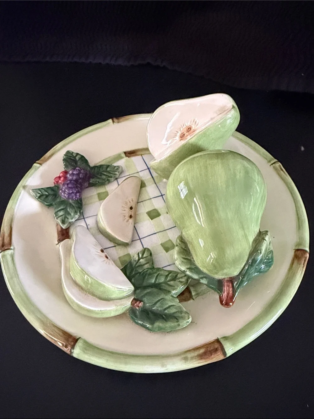 Bella Casa by Ganz Vintage 3D Green Pear Ceramic Decorative Plate